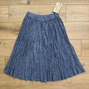 NWT Life Style Crinkle Chambray Skirt Blue Elastic Waist Linen Blend‎ Midi
